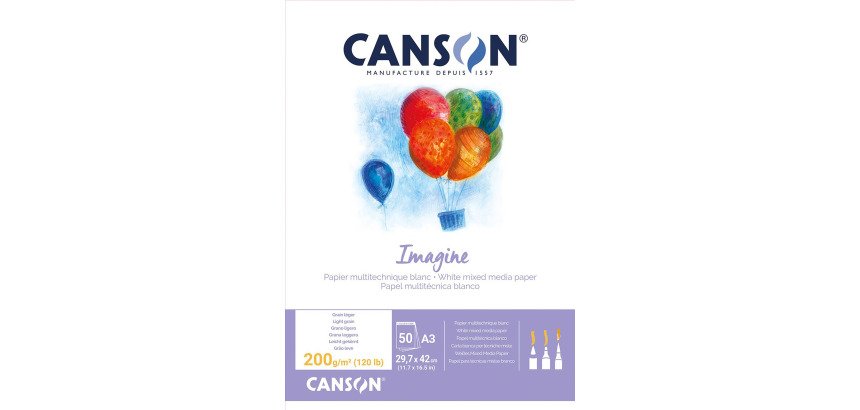 Bloc de 50 feuilles de papier dessin blanc A3  Canson IMAGINE 200 g