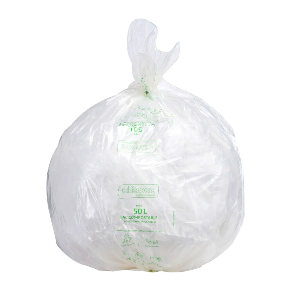 Sac poubelle pour déchets compostable 50 L Alfapac professionnel - 20 sacs  sur