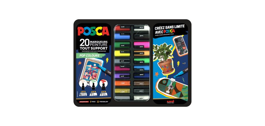 Marqueurs métal Posca couleurs assorties – Mallette de 20