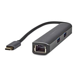 Docking Adattatore USB-C 3.2 Gen 1 - Uscite RJ45 Femmina / 3x USB - 5 Gbps - 0.20 m - Tondo - Placcato oro - PVC