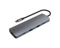 Hub iClick TnB USB-C 9 puertos en 1 de aluminio (HDMI, USB-A, Jack, RJ45, SD, MicroSD)