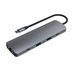 Hub iClick TnB USB-C 9 puertos en 1 de aluminio (HDMI, USB-A, Jack, RJ45, SD, MicroSD)