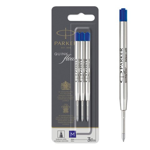 Recarga de tinta QUINK para bolígrafo M Parker - Blister de 3 azul