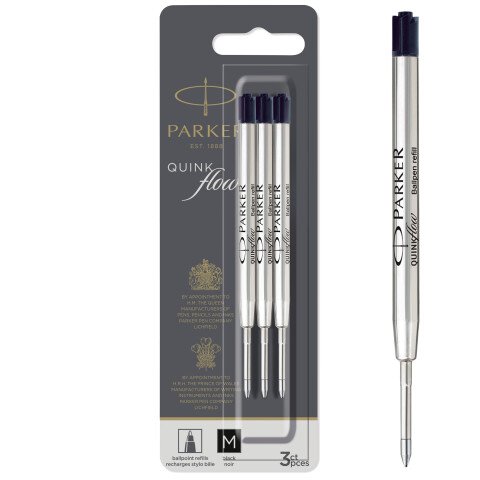 Recarga de tinta QUINK para bolígrafo M Parker - Blister de 3 negro