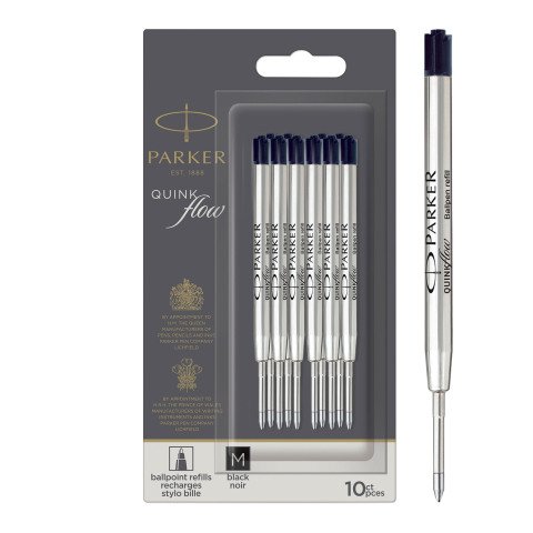 Recarga de tinta QUINK para bolígrafo M Parker - Blister de 10 negro