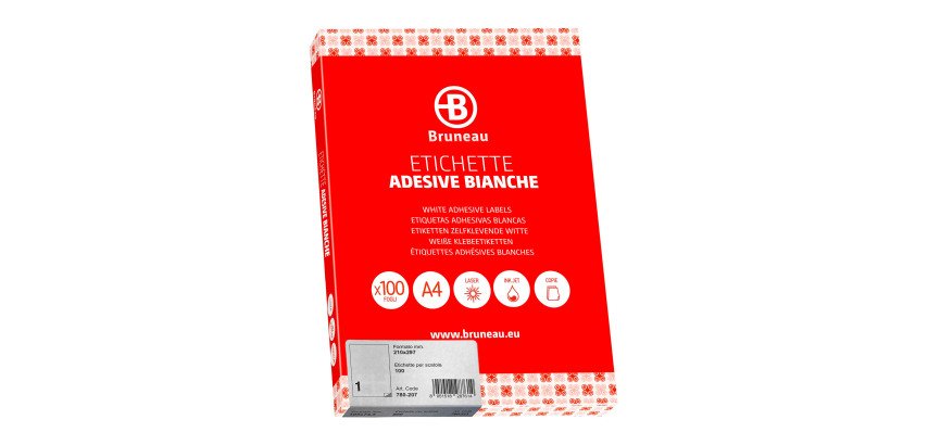 Etichette adesive Bruneau 210x297 mm - carta bianca - 100 fogli - 1 etichetta per foglio