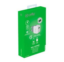 Celly Caricatore USB-A da Muro 12W Turbo - Caricatore alimentatore TURBO USB-A da muro 12W USB-A per Smartphone o Tablet TCUSBTURBO