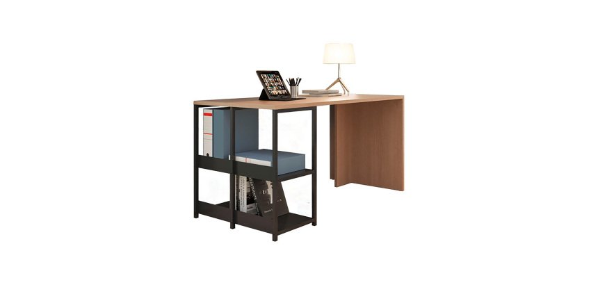 Smart Home Office workstation with bookcase, standard or foldable top, black metal frame