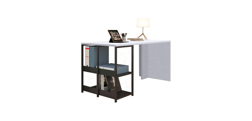 Smart Home Office workstation with bookcase, standard or foldable top, black metal frame