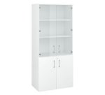 Wooden Ecla bookcase with high glass doors and low wooden doors H 182 x W 80 cm