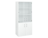 Houten boekenkast Ecla met hoge glazen deuren en lage houten deuren H 182 x B 80 cm wit