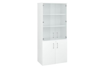 Wooden Ecla bookcase with high glass doors and low wooden doors H 182 x W 80 cm