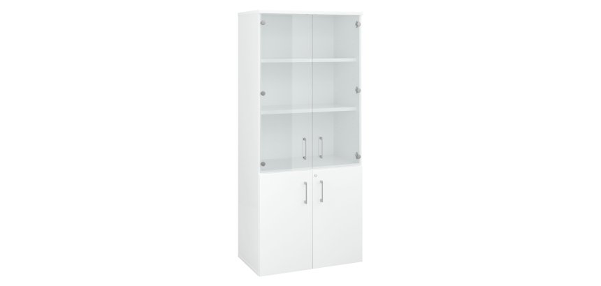 Wooden Ecla bookcase with high glass doors and low wooden doors H 182 x W 80 cm
