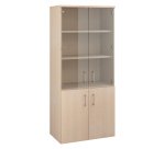 Bibliothèque bois Ecla avec portes hautes verre et portes basses bois  H 182 x L 80 cm
