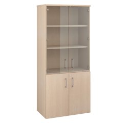 Bibliothèque bois Ecla avec portes hautes verre et portes basses bois  H 182 x L 80 cm