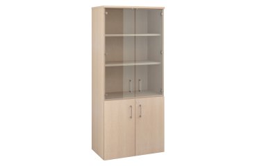 Wooden Ecla bookcase with high glass doors and low wooden doors H 182 x W 80 cm