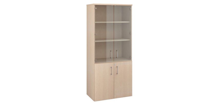 Houten boekenkast Ecla met hoge glazen deuren en lage houten deuren H 182 x B 80 cm