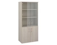 Holzbibliothek Ecla mit hohen Glastüren und niedrigen Holztüren H 182 x B 80 cm