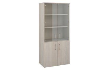 Bibliothèque bois Ecla avec portes hautes verre et portes basses bois  H 182 x L 80 cm