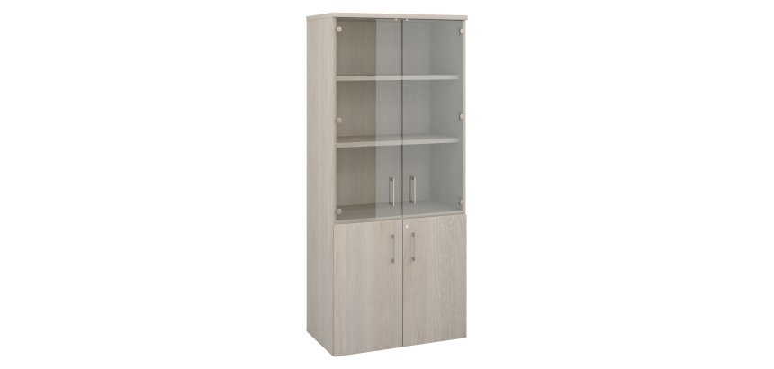 Bibliotheque ARCH bois avec portes hautes verre et portes basses bois  H 182 x L 80 cm