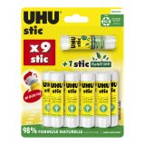 Lot de 9 bâtons de colle UHU permanente 8,2 g standard + 1 bâton Renature 8,2 g UHU