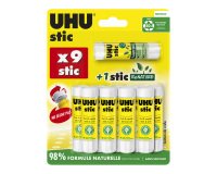 Lot de 9 bâtons de colle UHU permanente 8,2 g standard + 1 bâton Renature 8,2 g UHU