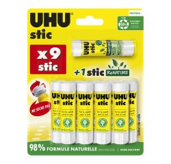 Set of 9 UHU permanent glue sticks 8.2 g standard + 1 Renature stick 8.2 g UHU