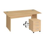 Pack Bureau droit Excellens Bois L 160 x P 80 cm piètement plein + caisson mobile 3 tiroirs Excellens