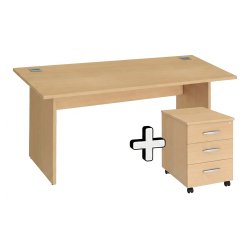 Pack Bureau droit Excellens Bois L 160 x P 80 cm piètement plein + caisson mobile 3 tiroirs Excellens