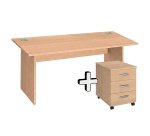 Pack Bureau droit Excellens Bois L 160 x P 80 cm piètement plein + caisson mobiles 3 tiroirs Excellens