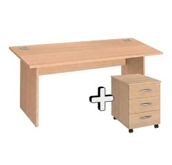 Pack Bureau droit Excellens Bois L 160 x P 80 cm piètement plein + caisson mobiles 3 tiroirs Excellens