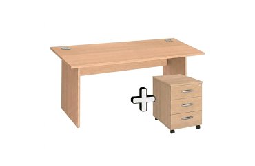 Pack Bureau droit Excellens Bois L 160 x P 80 cm piètement plein + caisson mobiles 3 tiroirs Excellens