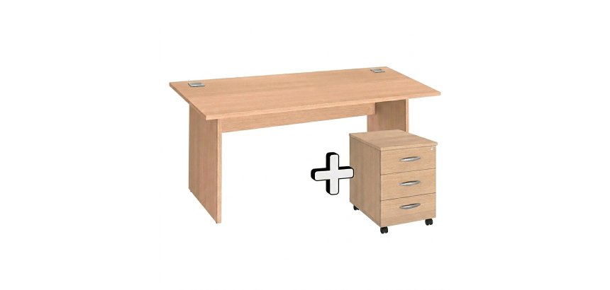 Pack Bureau droit Excellens Bois L 160 x P 80 cm piètement plein + caisson mobiles 3 tiroirs Excellens