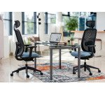 Chaise de bureau ergonomique Algo - tissu et maille - mécanisme synchrone + réglage profondeur d'assise - accoudoirs 3D - appui-tête - pieds noir
