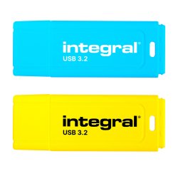 Pack 2 clés USB Integral Neon-C USB 3.2 32 Go USB-C bleu et jaune