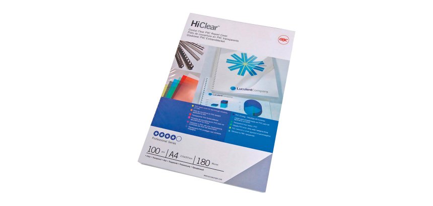 Cubiertas para encuadernar GBC HiClear PVC cristal transparente A4 180 micras paquete de 100