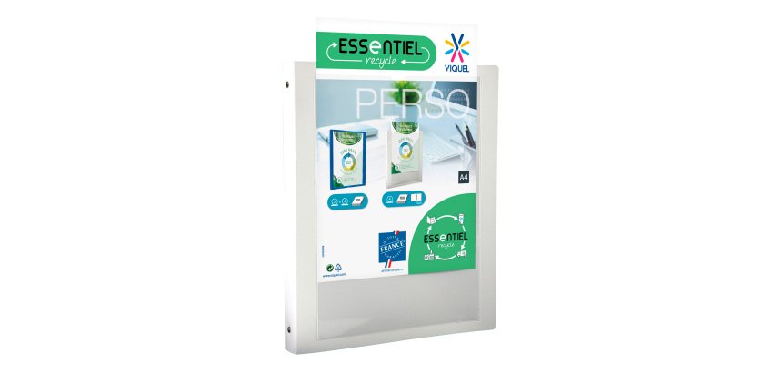 Classeur personnalisable 4 anneaux plastifié Viquel Essentiel A4 maxi - Dos 3 cm blanc