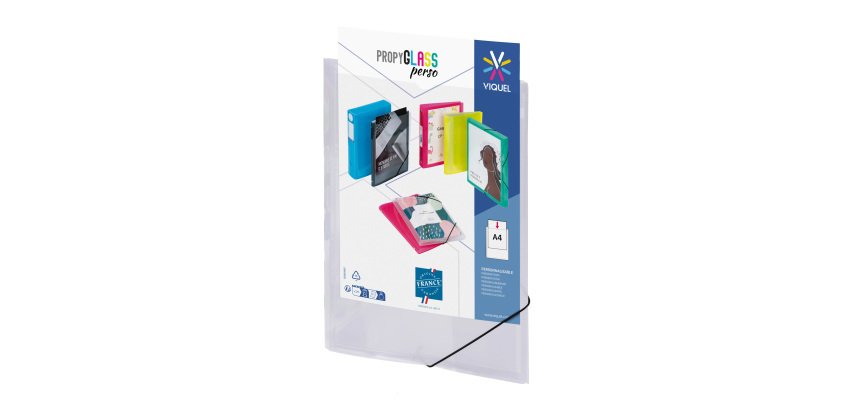 Carpeta con gomas 3 solapas plástico personalizable Viquel Propyglass 24 x 32 cm lomo 1,5 cm