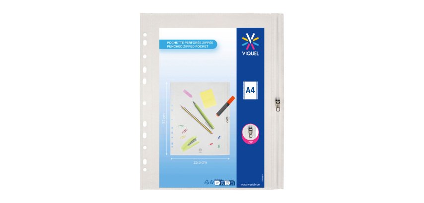 PERFORIERTE A4+ HÜLLE MIT REISSVERSCHLUSS TRANSPARENTES POLYPROPYLEN