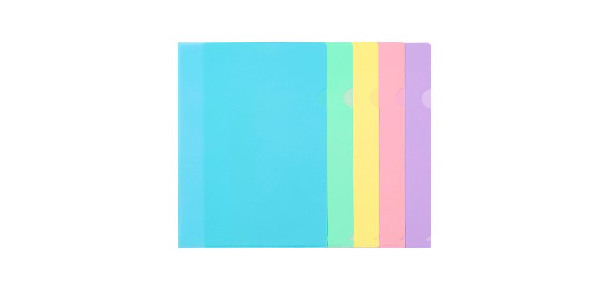 10 POCHETTES COINS A4 POLYPROPYLENE - RAINBOW PASTEL