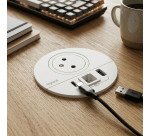 Prise encastrable Incara Disq80 1 prise secteur terre + 1 USB-A et 1 USB-C 15W+ passe câbles