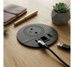 Prise encastrable Incara Disq80 1 prise secteur terre + 1 USB-A et 1 USB-C 15W+ passe câbles
