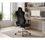 Fauteuil de bureau gamer LEWIS simili cuir- avec accoudoirs et appui-tête- Réglage profondeur d'assise- Mécanisme Synchone -Pieds aluminium