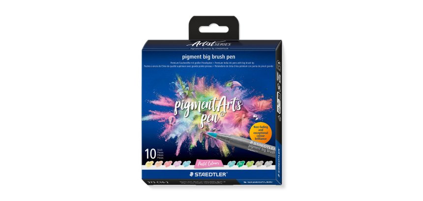 Staedtler Pigment 373 Pinselspitze Malfilzstift, sortierte Pastellfarben - Etui mit 10 Stück