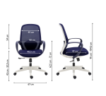Office chair SHELL fabric and mesh - White structure - with fixed armrests - Centered tilting mechanism - White base