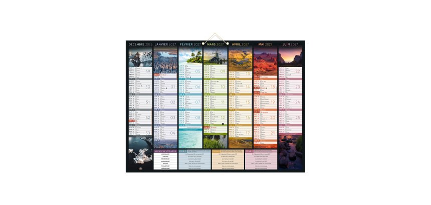 Calendrier semestriel mural 2027 - Bancolor - 40,5 x 55 cm