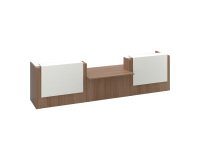 Reception desk Jana walnut/white W 426 cm with lower module in the center