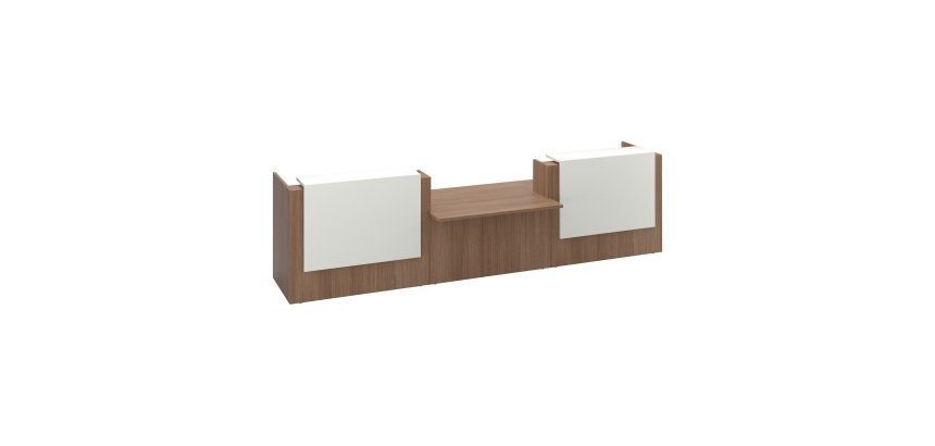 Reception desk right L 426 cm with low module in the center Jana