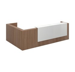 Banque d'accueil d'angle noyer/blanc L 366 cm retour à droite - Guest