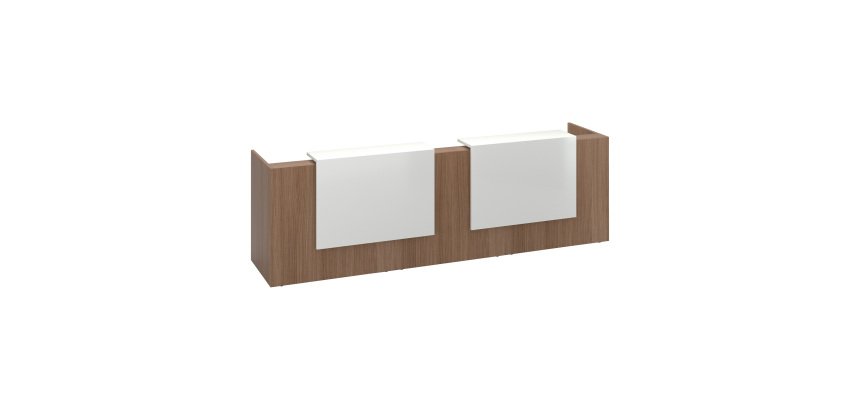 Banque d'accueil droite noyer/blanc L 366 cm haute - Guest